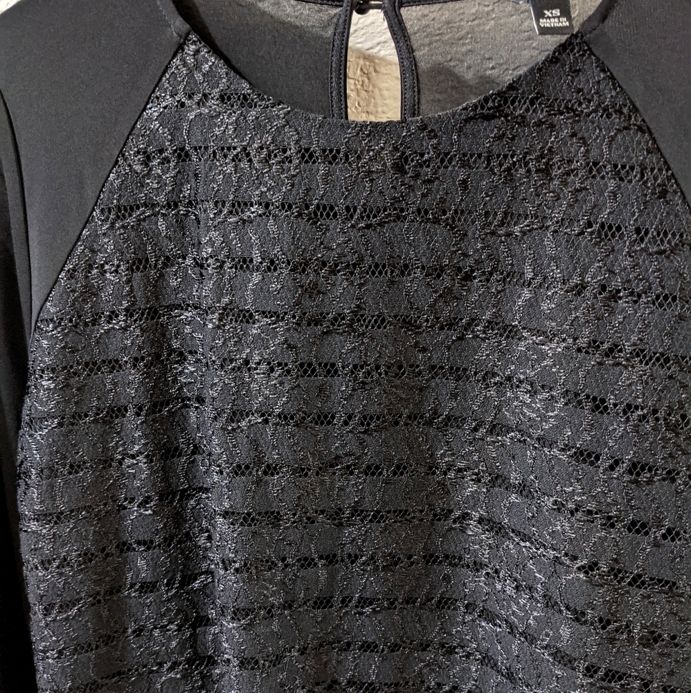 Ann Taylor Lace Front Long Sleeve Top XS